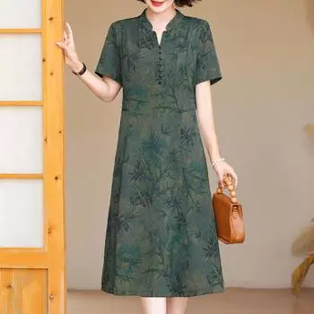 Роскошное женское элегантное платье, повседневное винтажное длинное платье с коротким рукавом, летняя женская одежда среднего возраста XL красный