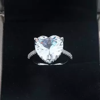 Роскошное женское кольцо AAAA с голубым цирконием в форме сердца, модное классическое ювелирное украшение, свадебное ювелирное кольцо 10 белый