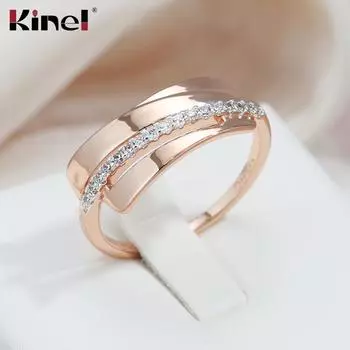 Роскошное женское кольцо Kinel цвета розового золота с блестящим цирконом 6 розового золота