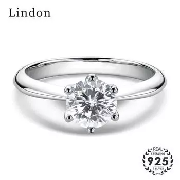 Роскошное женское кольцо Lindon из стерлингового серебра 925 пробы с круглой формой из муассанита, ювелирное кольцо для свадьбы, помолвки, подарка 5