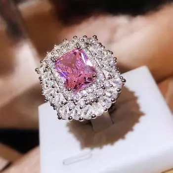 Роскошное женское кольцо с бриллиантом AAAA, розовое кольцо с цирконом, высококачественное ювелирное изделие для вечеринки, свадебное обручальное кольцо, подарок на годовщину Resizable