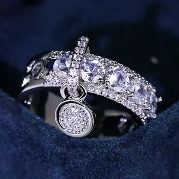 Роскошное женское серебряное кольцо с круглым кулоном, женские модные ювелирные изделия на свадьбу, помолвку, юбилей, подарки 6 серебряный