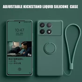 Роскошное жидкое силиконовое кольцо-подставка для Redmi POCO X6 Pro, противоударный чехол для Xiaomi K70E, защитный бампер, задняя крышка For POCO X6 Pro чёрный