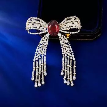 Роскошное зимнее пальто высокого класса, аксессуары для пальто, корсаж, женская элегантная атмосфера, инкрустированная медью, циркон, бахрома, бант, брошь золотой