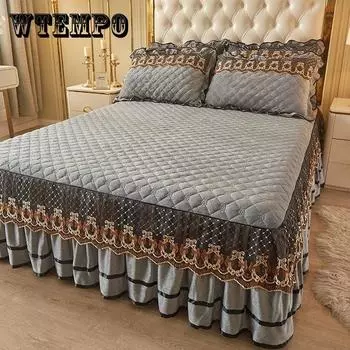 Роскошное зимнее стеганое бархатное покрывало с кристаллами, фланелевая юбка размера King Queen, включая наволочку 150X200cm with pillowcase