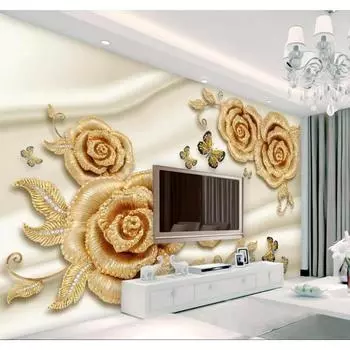 Роскошные 3D обои Золотая роза Бриллиантовая фреска Бабочка Ювелирные изделия Обои Гостиная Спальня Обои Домашнее украшение 200 cm(W) x 140 cm(H)