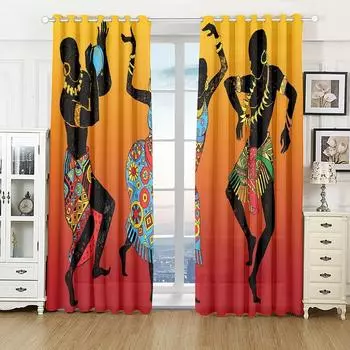 Роскошные африканские танцы женщина мужчина бесплатная доставка занавеска для окна для гостиной детская спальня ванная комната кухня дверь домашний декор2 шт. W65X60H(cm)X2Pcs&Hook