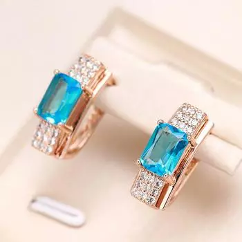 Роскошные английские серьги с квадратным синим цирконием для женщин, свадебные модные украшения синий