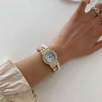 Роскошные антикварные ювелирные изделия с кубическим жемчугом и металлическим ремешком, женский браслет, женские наручные часы, популярные корейские часы