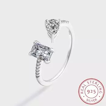 Роскошные асимметричные овальные багетные кольца с бриллиантами для пары S925, серебряные кольца для женщин, модные ювелирные изделия из стерлингового серебра на День святого Валентина, свадебные украшения Resizable серебряный