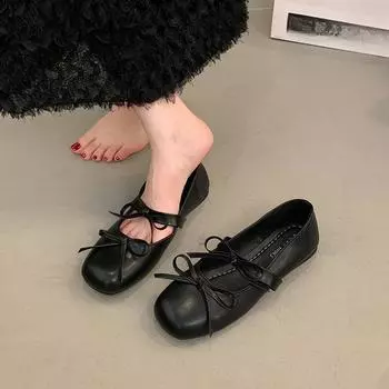 Роскошные атласные шелковые балетки, женские классические балетки с квадратным носком и эластичной лентой, балетки на плоской подошве, женские мягкие лоферы 35 чёрный