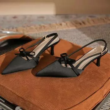 Роскошные атласные туфли на высоком каблуке с острым носком, женские модные туфли с бантом, закрытый носок, тонкий каблук 6 см, женские босоножки, ремешок сзади, туфли для вечеринки 35