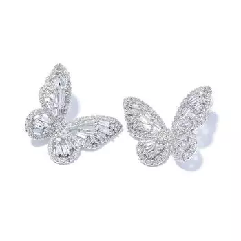 Роскошные атмосферные серьги-гвоздики с бабочкой из циркония, женские серьги-гвоздики Senior Sense из настоящего золота с гальваническим покрытием S925 белый