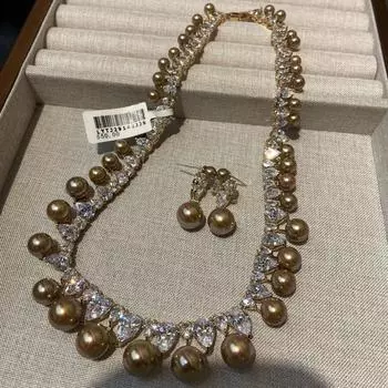 Роскошные аксессуары коричневый жемчуг капли воды циркон серьги ожерелье комплект элитный ужин свадебные украшения