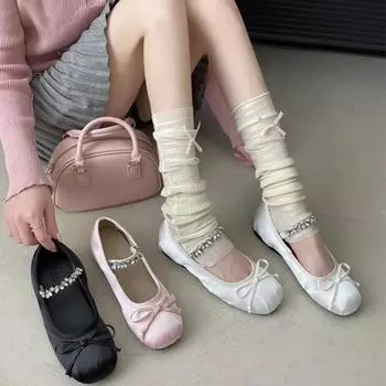 Роскошные балетки со стразами, женская обувь, новинка 2024 года, весна-лето, ретро-атласные туфли Мэри Джейн, туфли на плоской подошве для женщин, Zapatos De Mujer 35 розовый