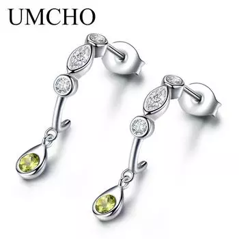 Роскошные белые серьги с круглым камнем из циркония и перидота, длинные женские серьги из стерлингового серебра 925 пробы оливковое зеленый