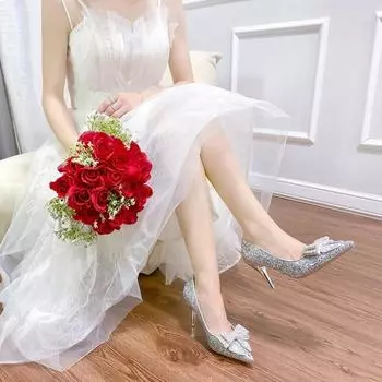 Роскошные белые свадебные туфли с жемчугом и кристаллами, галстуком-бабочкой, женские весенние брендовые дизайнерские туфли-лодочки на высоком каблуке 2024, женские туфли для вечеринок на тонком каблуке 34