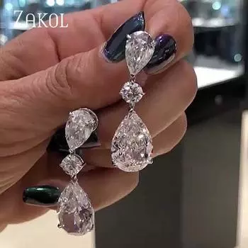 Роскошные блестящие белые кристальные длинные серьги-капли, свадебные серьги-капли для женщин, модные свадебные украшения Brincos FSEP2426