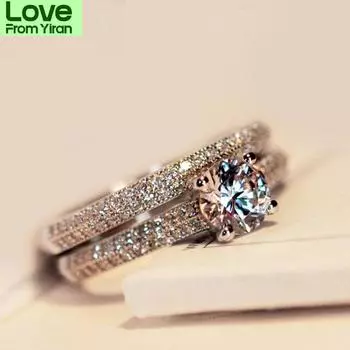 Роскошные блестящие циркониевые кольца для женщин, модные женские кольца, обручальные кольца для свадебной вечеринки, наборы ювелирных украшений на палец, подарок 6