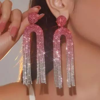 Роскошные блестящие длинные серьги-кисточки со стразами для женщин, персонализированные круглые полые серьги-гвоздики с бриллиантами