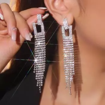 Роскошные блестящие длинные серьги-кисточки со стразами, модные трендовые серьги, свадебные серьги, женские серьги, 1 пара