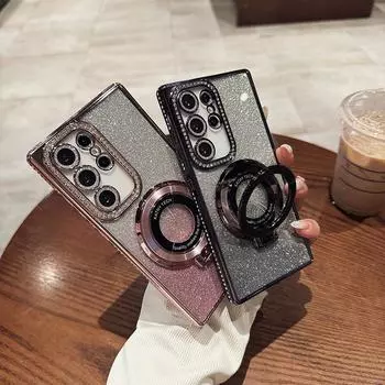 Роскошные блестящие градиентные чехлы с подвеской Diamond S24Ultra чехол для Samsung Galaxy S25 S24 S23 S22 Ultra Plus A05S A15 A24 A25 A35 A55 чехол Samsung A56 5G чёрный