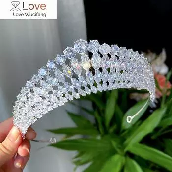 Роскошные блестящие кубические цирконии капли воды свадебные тиары корона горный хрусталь пышная диадема CZ головные уборы свадебные аксессуары для волос