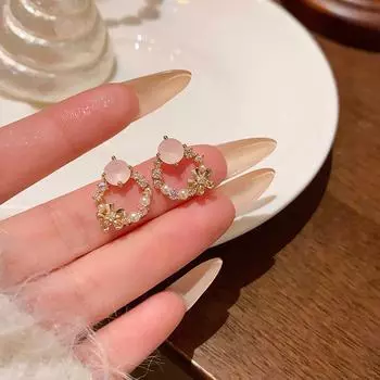 Роскошные блестящие серьги-цветы с бриллиантами – элитный, модный стиль знаменитостей E6066 золотой