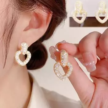 Роскошные блестящие серьги для девочек, полные бриллиантов, серьги в форме персикового сердца, серьги в стиле старшего меньшинства, женские легкие роскошные серьги летом