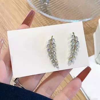 Роскошные блестящие серьги-гвоздики в виде листьев для женщин, изысканные серьги-каффы в виде пшеницы, свадебные украшения