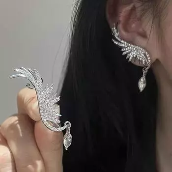 Роскошные блестящие серьги-манжеты с крылышками из кристаллов, элегантные геометрические серьги-гвоздики со стразами для девочек, женские свадебные украшения-подарок серебряный