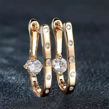 Роскошные блестящие серьги-подвески золотого цвета для женщин и девочек, простые серьги-клипсы с белым цирконием, повседневные ювелирные украшения золотой