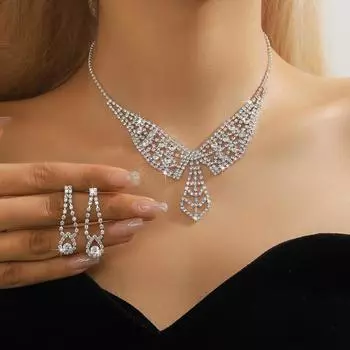 Роскошные блестящие свадебные ожерелья со стразами из Европы и США, серьги, свадебные аксессуары, высококачественные ожерелья, серьги, комплекты.