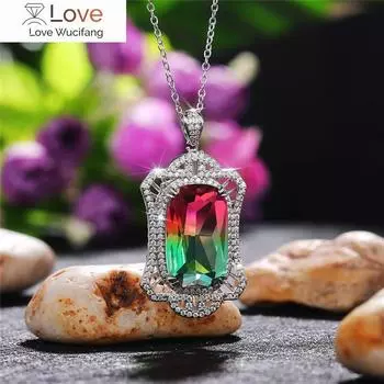 Роскошные большие цветные камни, инкрустированные ярким кубическим цирконием, ожерелье с подвеской для женщин, модные аксессуары 42cm 5cm