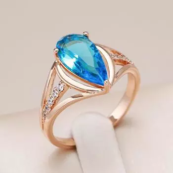 Роскошные большие кольца с синим цирконием для женщин, модные аксессуары золотого цвета с каплями воды, свадебные украшения 7 синий