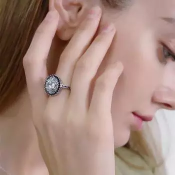 Роскошные большие круглые обручальные кольца с черным и белым камнем для женщин, ювелирные кольца 7