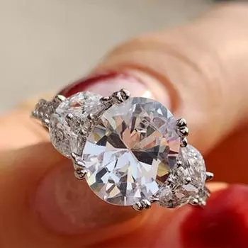 Роскошные большие овальные кольца с фианитом для женщин, обручальное кольцо, нежные женские модные ювелирные изделия, подарки, аксессуары 8 белый