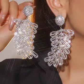 Роскошные большие серьги с бриллиантами в форме листьев ветра для женщин, высококачественные серьги с кристаллами, свадебные серьги