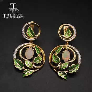 Роскошные большие серьги с опаловой изумрудной застежкой для вечеринки, уникальная эмалированная отделка, ювелирные изделия из стерлингового серебра 925 пробы для женщин L белый