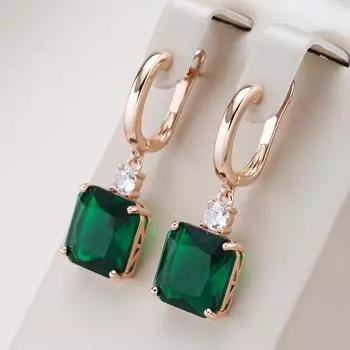 Роскошные большие висячие серьги с квадратным зеленым цирконием для женщин, классическая бижутерия зелёный