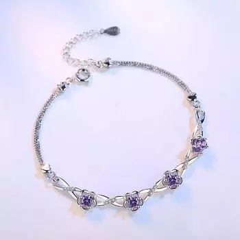 Роскошные браслеты из стерлингового серебра 925 пробы, фиолетовые, белые браслеты с цирконием и цветком сливы для женщин Pulseira De Prata белый