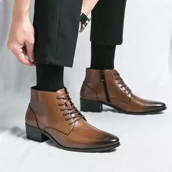 Роскошные брендовые деловые ботинки «Челси», кожаные ботинки на шнуровке, толстая подошва, увеличивающая высоту голенища, высококачественные мужские ботинки с острым носком 37 чёрный
