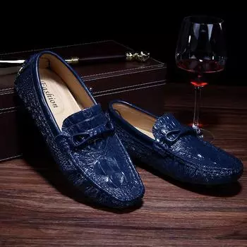 Роскошные брендовые итальянские мужские туфли из натуральной кожи, модные повседневные туфли с крокодиловым узором, мужские мокасины на плоской подошве для вождения, Zapatos Hombre 37 чёрный