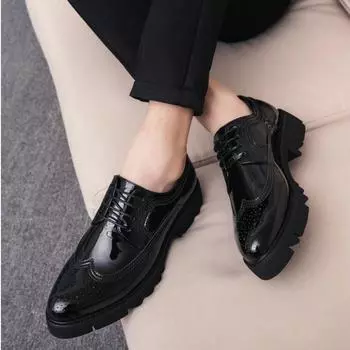 Роскошные брендовые кожаные модные лаконичные мужские деловые заостренные черные туфли для официальной свадьбы, базовые мужские туфли 559 6