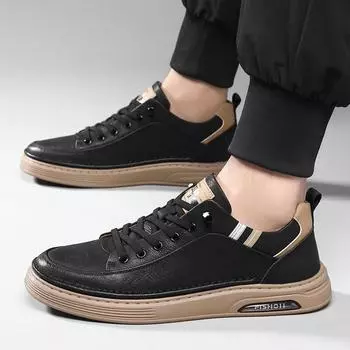 Роскошные брендовые кожаные мужские повседневные туфли, модные уличные кроссовки на плоской подошве, дизайнерские кроссовки 2024 года, новое поступление, спортивные туфли ручной работы для прогулок на открытом воздухе 38 чёрный