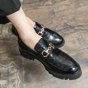 Роскошные брендовые кожаные мужские туфли без застежек для свадебного платья, деловые оксфорды, высококачественные офисные мужские повседневные туфли, мокасины 38 чёрный