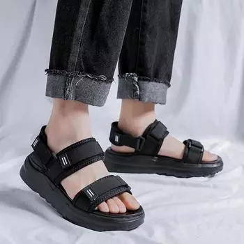 Роскошные брендовые летние мужские туфли, парусиновые сандалии на платформе, модные пляжные сандалии, мужские повседневные удобные кроссовки для ходьбы 38 чёрный