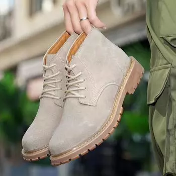 Роскошные брендовые мужские ботильоны 2024 Новое поступление Мужские кожаные модные высокие ботинки Универсальные мужские удобные мотоциклетные ботинки 38 хаки