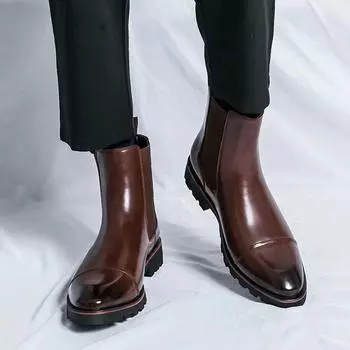 Роскошные брендовые мужские ботинки Chelsea с острым носком, деловые формальные кожаные ботинки на низком каблуке, высококачественные мужские туфли из кожи с высоким берцем 38 чёрный