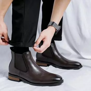 Роскошные брендовые мужские ботинки челси из натуральной кожи, высокие деловые ботинки для мужчин, высококачественная повседневная официальная обувь, мужские ботинки 38